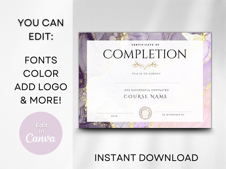 Editable Course Completion Ribbon Editable Course Completion Certificate Template (canva PDF) - Etsy