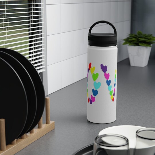 Love/ heart themed Stainless Steel Water Bottle, Handle Lid