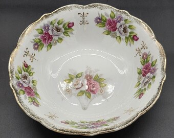 8 Inch Hand Painted Vegetable Serving Bowl, Roses, Gold Trimmed, Made In Japan,