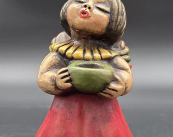 Portavelas Bozner Engel Thun Angel, rojo, verde, dorado, hecho en Italia, 15 cm, con detalles dorados.