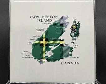 Decoratieve tegel tartan Cape Breton Island, Canada, gemaakt in Engeland, in doos, Lord Nelson Pottery, souvenir