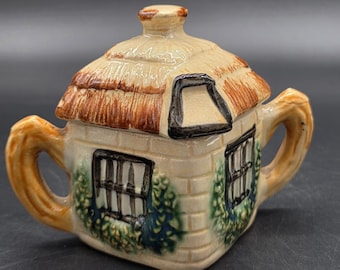 Azucarero con tapa, estilo casa de campo con techo de paja, fabricado en Japón.