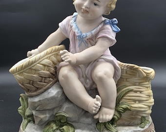 Maceta vintage de porcelana con forma de piano para bebé, con cestas, figura decorativa para habitación infantil, estilo Dresde.