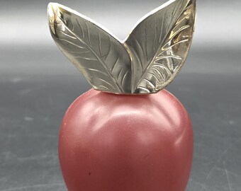 Avon Red Apple Perfume Bottle With Gold-Tone Leaf Top, Empty, Decor, Vanity