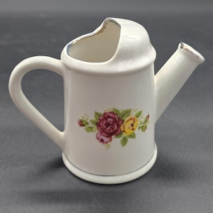 Small Floral Ceramic Watering Can With Roses, Trimmed In Silver, Floral, Flowers, Vase Planter