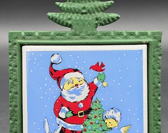 Salvamanteles navideño de Papá Noel, azulejo, hierro fundido, árbol de Navidad, ángel azul y conejo.