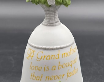 A Grandmother's Love Is A Bouquet That Never Fades Bisque Porcelain Bell With Flowers, Floral, Yellow Bow