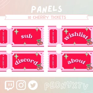 Cute Cherry Panels // Twitch Panels // 10 Cherry Ticket // Pink & Red Panels