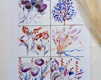 Bloemstuk #2 aquarel bloemenkunstprint. Botanische kunstafdruk van 8 x 10 inch. Aquarel botanische muurkunst.