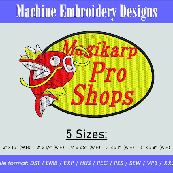 Magikarp Pro Shops embroidery designs, Magikarp machine embroidery designs, 5 Sizes