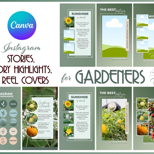 Instagram Story, Highlights and Reel Covers for Gardeners and Urban Farmers, Canva Templates, Gardening Content Ideas, Instagram Posting