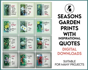 4 Seasons Garden Prints with Inspirational Quotes, Printable Backyard Farming Art, INSTANT DOWNLOAD