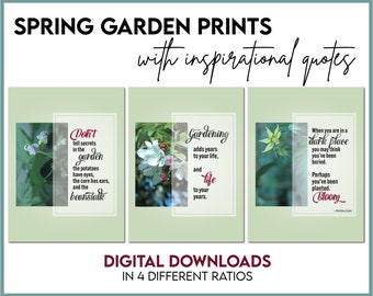 Spring Garden Prints with Quotes, Photo Triptych with Garden Images, Printable Garden Art, INSTANT DOWNLOAD