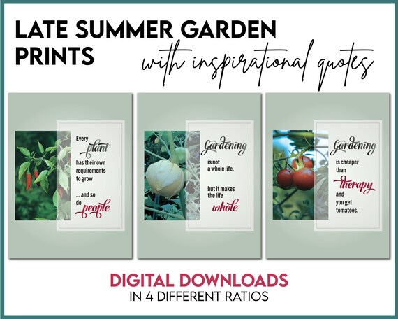Late Summer Garden Prints With Inspirational Quotes, Printable Garden Art,  INSTANT DOWNLOAD - Etsy
