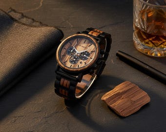 Zegarek męski Zebra Wood z paskiem z drewna i metalu – profesjonalny strój, swobodny styl pracy