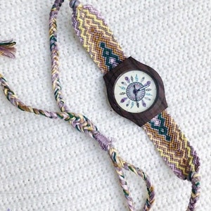 Handcrafted bohemian wood embroidered minimalist watch casual look