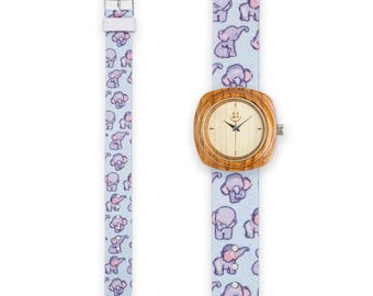 Wooden Watch with elephant artworks Cute & Minimalist Style casual office look