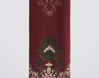 Burgundy Batik Fabric by Yard – Indonesian Floral Ethnic Textile, Boho Home Decor, Quilting & Sewing Cotton Fabric, Unique Artisan Cloth
