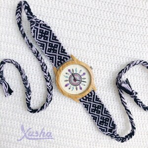 black and white Bohemian Jewelry Watch Minimalist Embroidery effect handmade watch