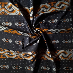 Handwoven Ikat Fabric in Gold and White - Traditional Artisanal Textile