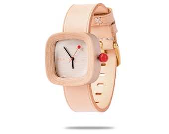 Square Maple Wood Watch for Women with Full Grain Leather Strap – casual office look