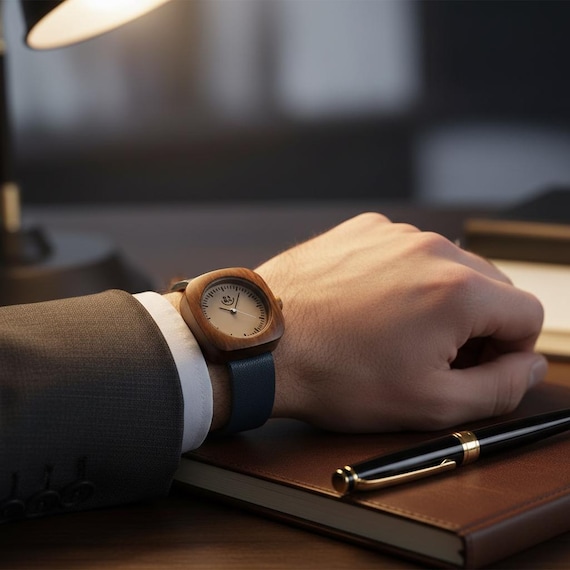 Custom Wooden Watches for Men Teak Wood Office Watches  display picture 1