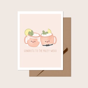 Felicitaciones a la tarjeta de felicitación Muley-Weds / En blanco por dentro / Linda tarjeta de boda, Punny