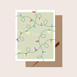 Cartão de felicitações It's Lit | Em branco por dentro | Cartão de Natal fofo, Natal, trocadilho