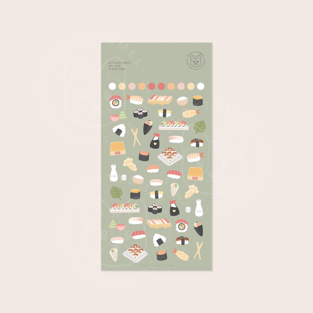 Sushi Sticker Sheet | Cute Matte Vinyl Journal Stickers - Etsy