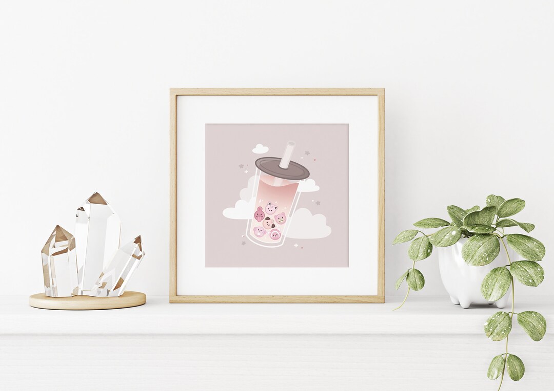 Strawberry Milk Tea Bobamon Art Print - Etsy