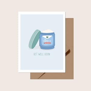 Guérissez bientôt VapoRub Carte de vœux | Blanc à l'intérieur | Jolie carte de rétablissement, je pense à vous, Punny