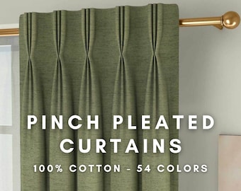 Pinch Pleated Organic Cotton Curtains | Single or Set of 2 | Blackout or Light Filtering | Extra Long and Extra Wide Curtains | Custom Sizes