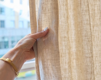 Organic Natural Linen Semi Sheer Curtains, Rustic Undyed Natural Linen Fabric, GOTS Certified, Custom Size & Heading Style, Single or Set