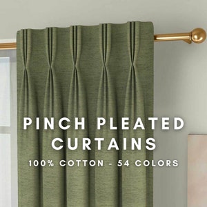 Pinch Pleated Organic Cotton Curtains | Single or Set of 2 | Blackout or Light Filtering | Extra Long and Extra Wide Curtains | Custom Sizes