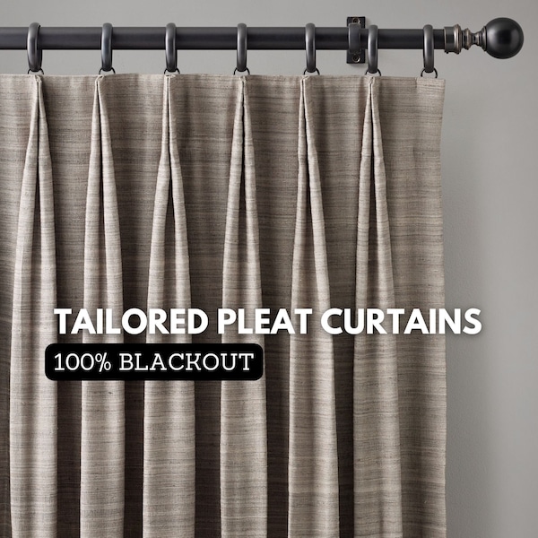 Textured woven two fold tailored pleat blackout curtains | abstract textured fabric | 100% darkening | sold individually as single panels