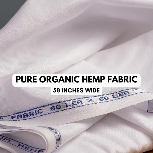 Organic white pure hemp fabric | 58 inches wide | perfect for dresses, shirts, curtains, home furnishing, sewing, quilting | by the yard