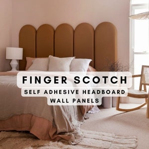Finger scotch upholstered headboard self adhesive wall panels | multiple fabric choices - velvet, suede, basketweave, vegan leather