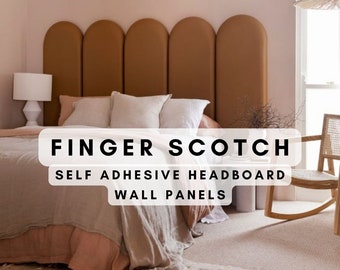 Finger scotch upholstered headboard self adhesive wall panels | multiple fabric choices - velvet, suede, basketweave, vegan leather