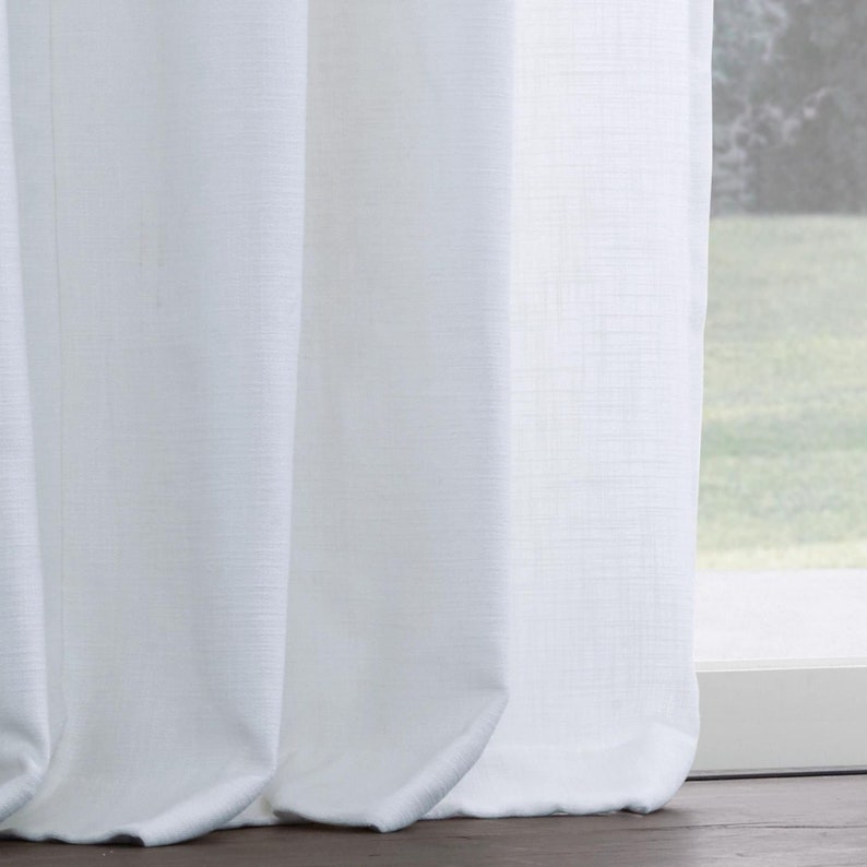 Italian textured weave linen curtains organic cotton lining hooks top heading style sold as a single panel image 9