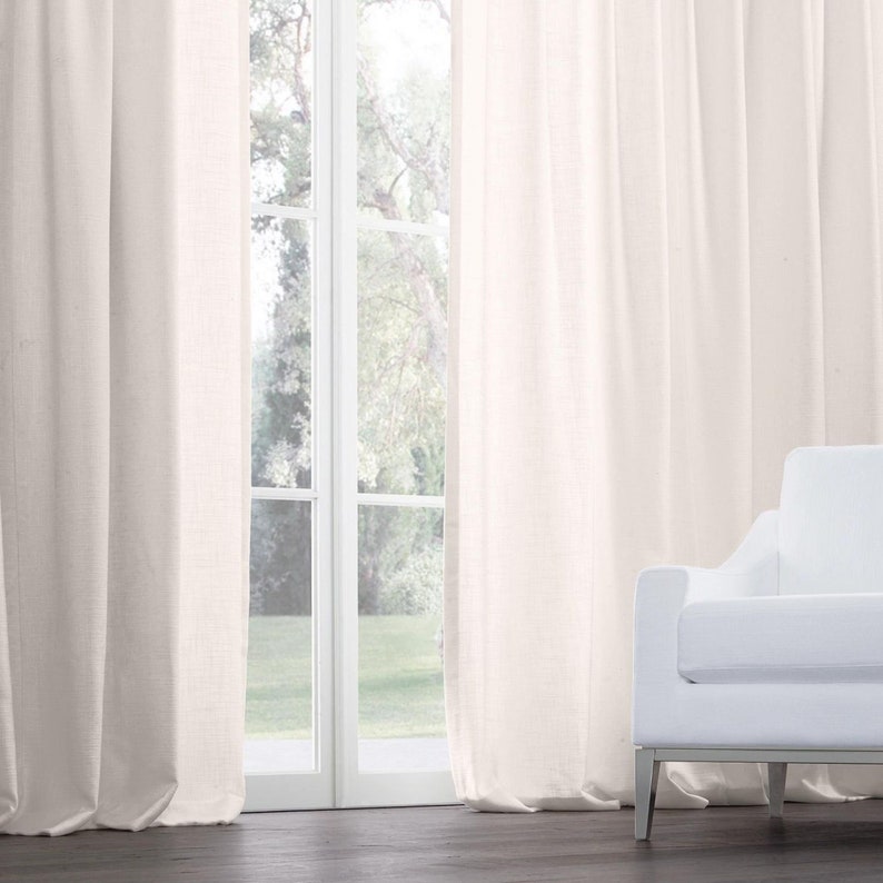 Italian textured weave linen curtains organic cotton lining hooks top heading style sold as a single panel image 8