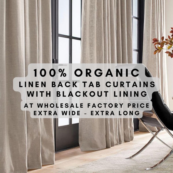 Pestaña trasera de cortinas de lino orgánico con forro 100% opaco / disponible en paneles de 54" y 108" de ancho / envío exprés