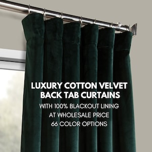 Wholesale luxury velvet back tab 100% blackout curtains with hooks top (hooks included) at factory price | width 52" and 104"