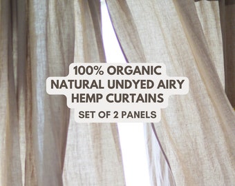 Organic natural hemp curtains | soft and airy sheer hemp drapes | set of 2 panels | undyed and toxin free | back tab header