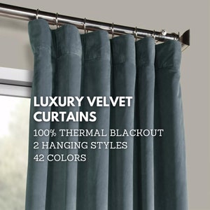 Luxury velvet blackout curtains thermal insulating noise blocking | 2 hanging styles | back tabs and hooks top | extra wide and extra long