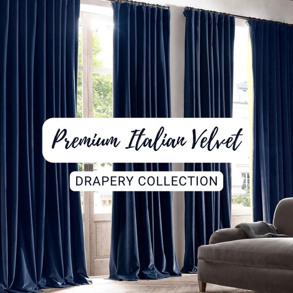 Luxury italian velvet blackout curtains | hooks top s fold header with hooks included | premium italian velvet fabric | extra long curtains