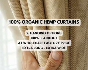 Organic hemp blackout curtains | two hanging options back tab + hooks top | extra wide and extra long curtains | sold as individual panels
