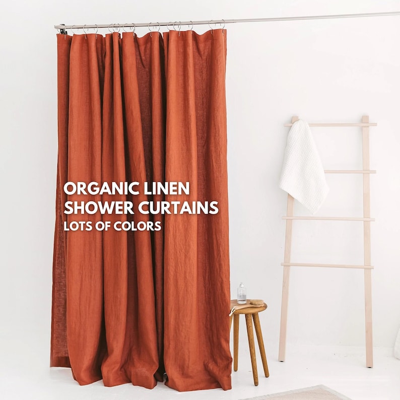 100% organic linen gots certified shower curtain chemical free looks rustic yet elegant completelyhandmade image 1