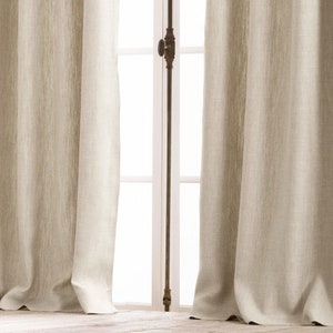 Italian textured weave linen curtains organic cotton lining hooks top heading style sold as a single panel image 2