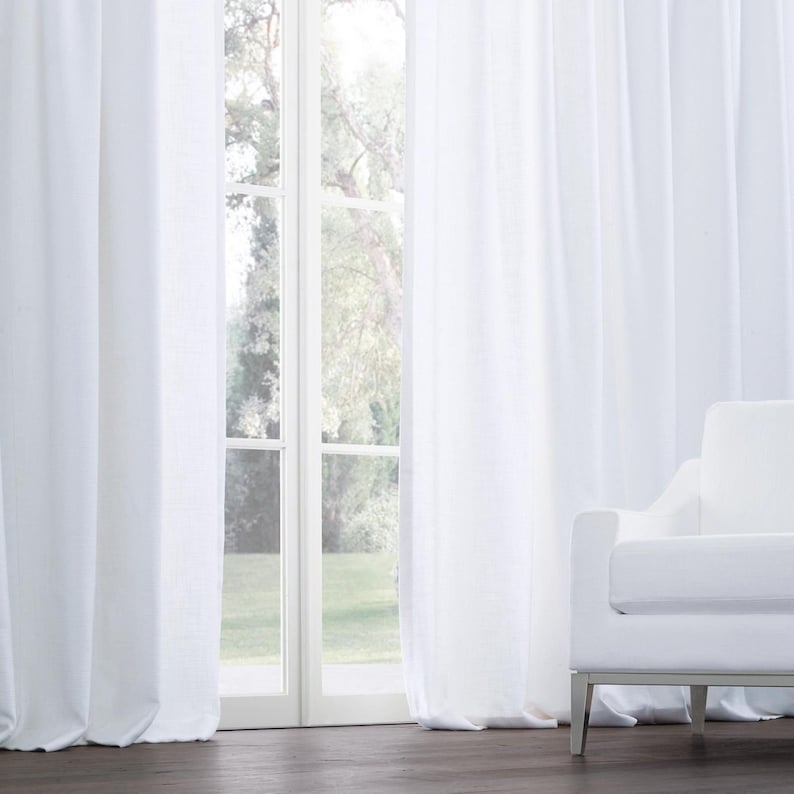 Italian textured weave linen curtains organic cotton lining hooks top heading style sold as a single panel image 3