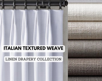 Italian textured weave linen curtains | organic cotton lining | dual tailored pleat heading style | sold as a single panel